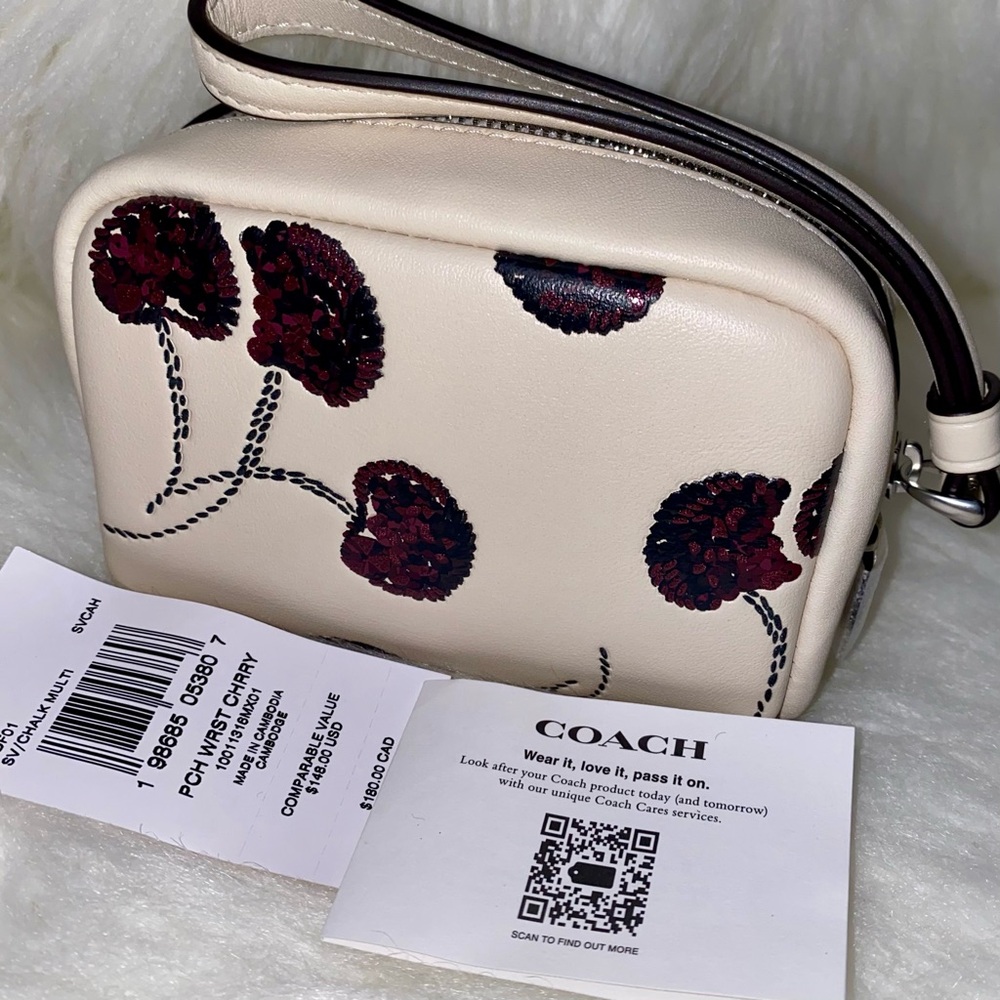Coach Cherry print π wristlet pouch New - Picture 3 of 13